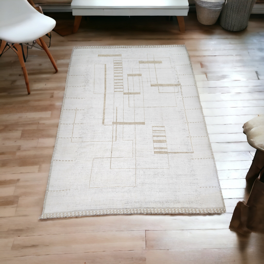 Moroccan Abstract Rug – Handwoven Minimalist Geometric Design, Size 9.3x12.8