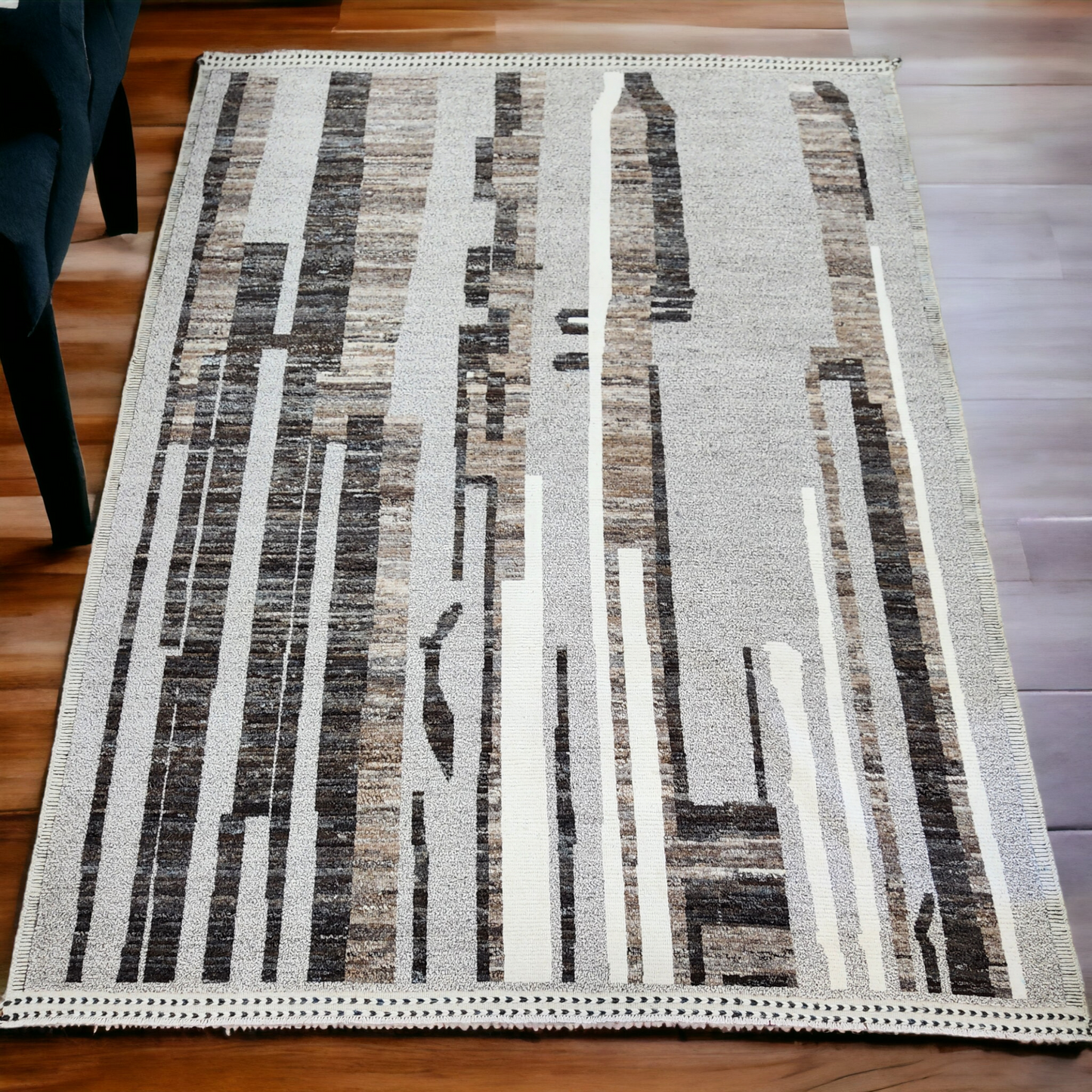 Modern Moroccan Rug – Handwoven Neutral Abstract Design, Size 9.5x12