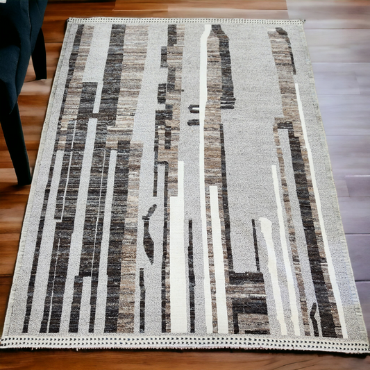 Modern Moroccan Rug – Handwoven Neutral Abstract Design, Size 9.5x12