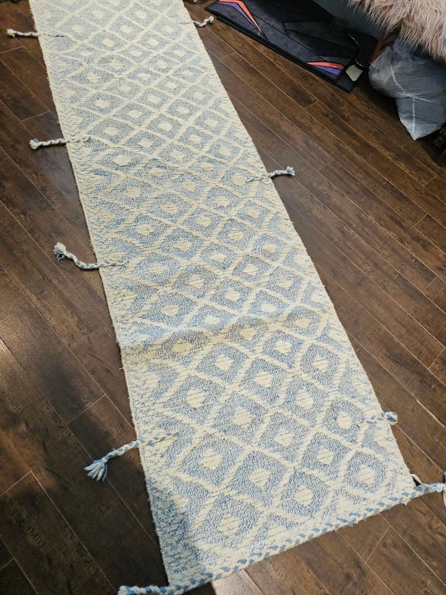 Handwoven Moroccan Blue Runner Rug – 2.5 x 8.1 ft