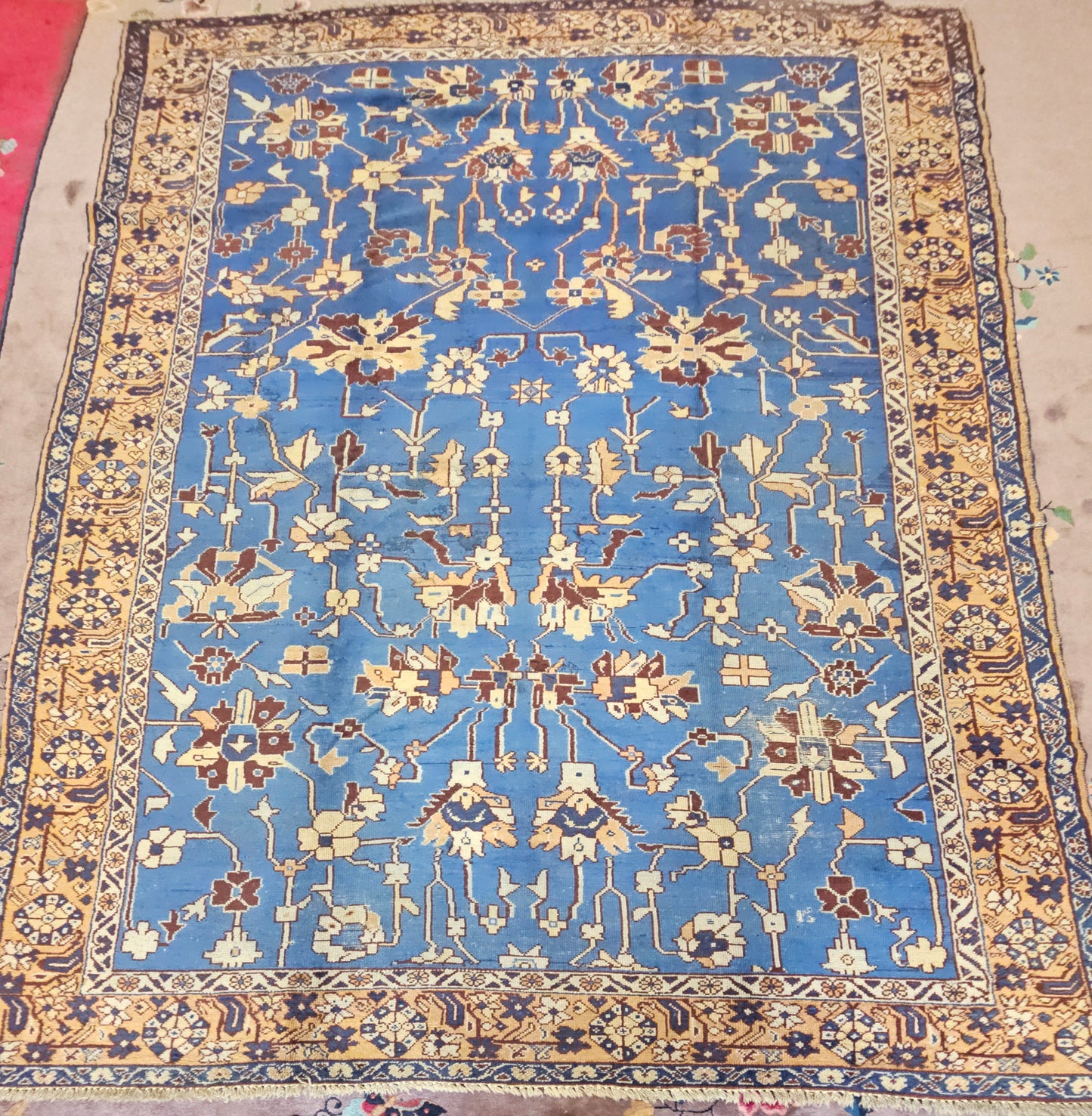 Antique Turkish Oushak Rug – Hand-Knotted Wool (Circa 1930) (#6112) – 7.2 x 10
