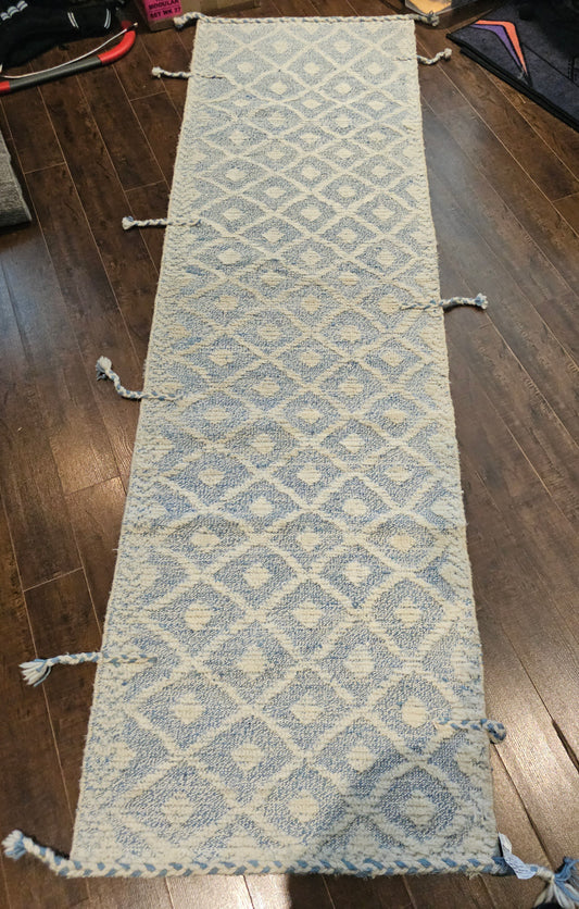 Handwoven Moroccan Blue Runner Rug – 2.5 x 8.1 ft