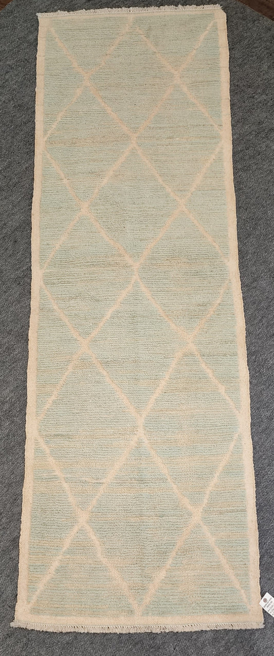 Teal Moroccan Wool Runner – Handwoven 2.7 x 8.6 Geometric Rug