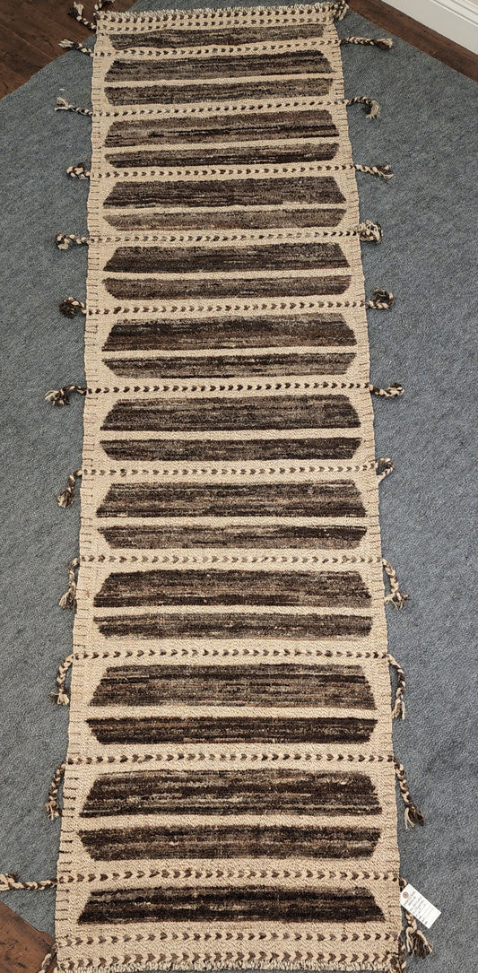 Brown Moroccan Wool Runner – Handwoven 2.8 x 10 Tribal Design Ru