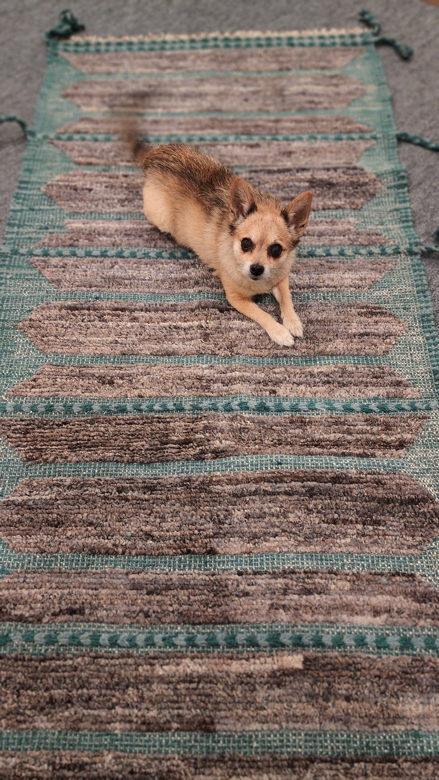 Dark Turquoise Moroccan Wool Runner – Handwoven 2.9 x 8 Tribal Design Rug