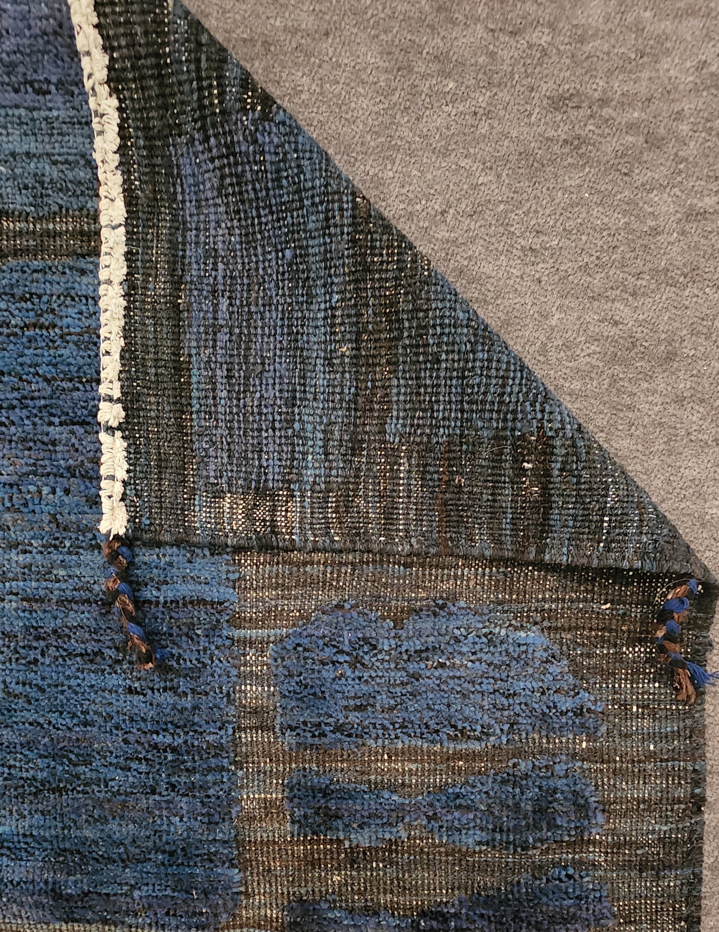 Blue and Black Moroccan Wool Rug – Handwoven 8.4 x 10 Modern Artisan Piece