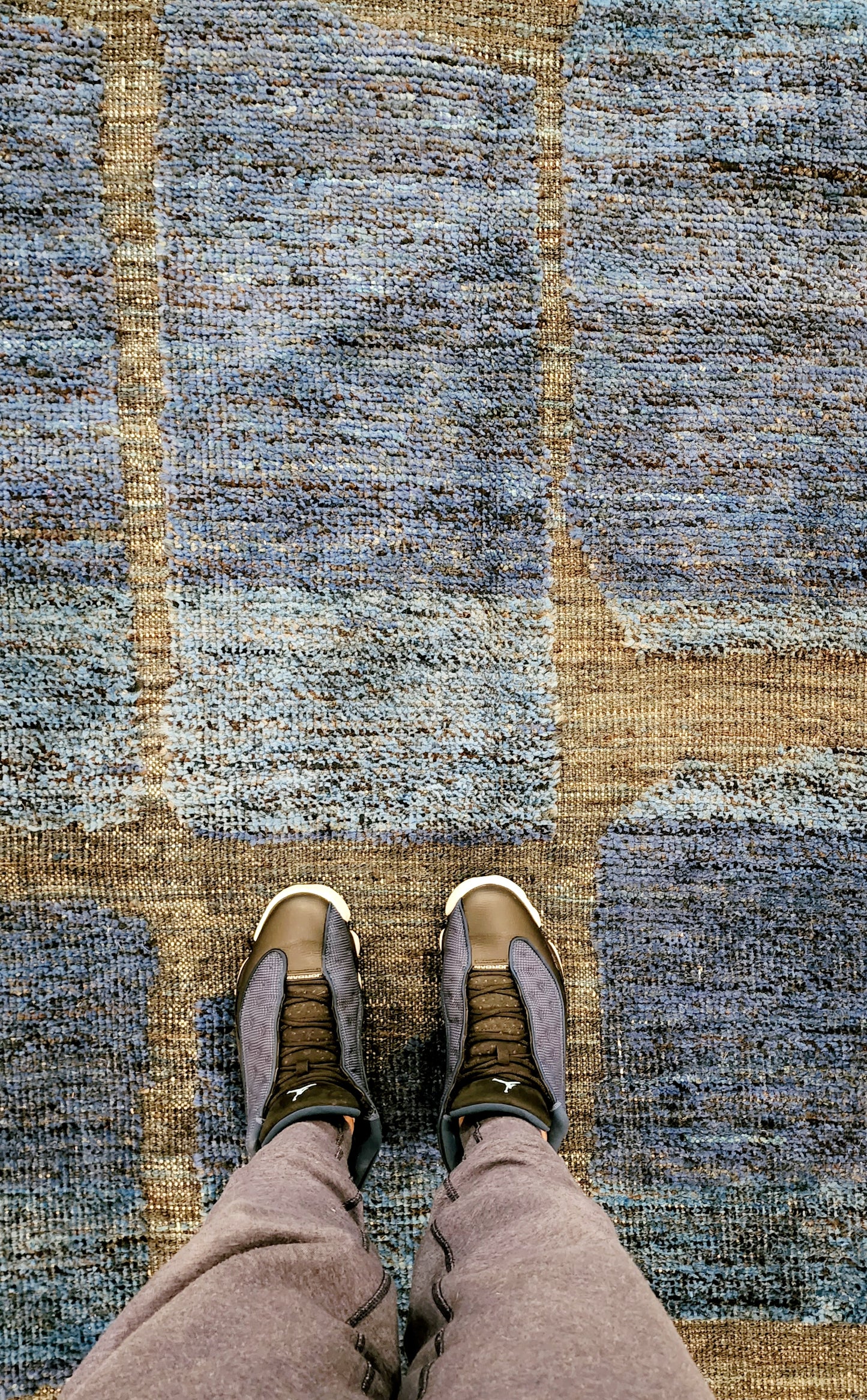 Blue and Black Moroccan Wool Rug – Handwoven 8.4 x 10 Modern Artisan Piece