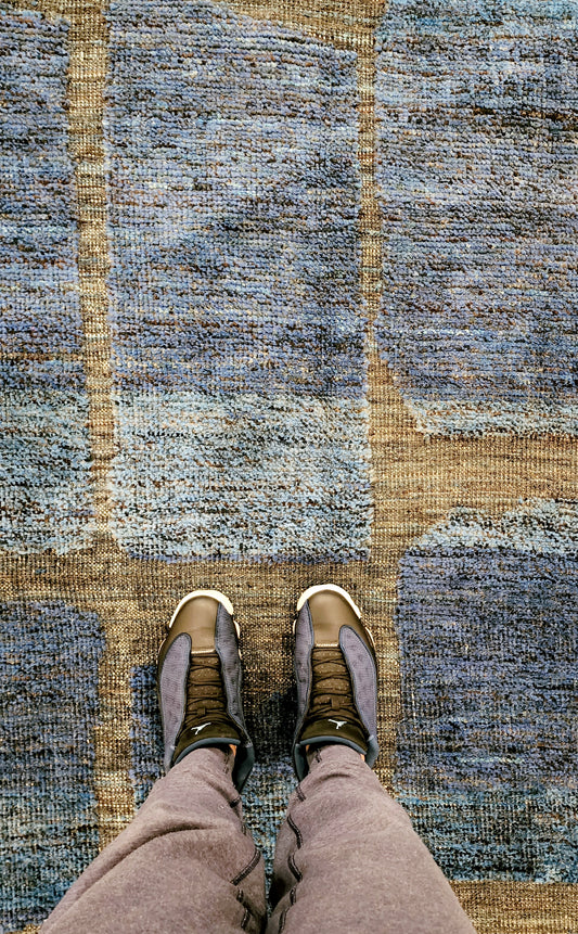 Blue and Black Moroccan Wool Rug – Handwoven 8.4 x 10 Modern Artisan Piece
