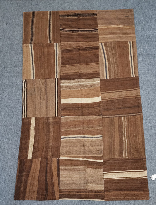 Vintage Kurdish Patchwork Kilim – 5 x 8 ft – Handwoven Wool