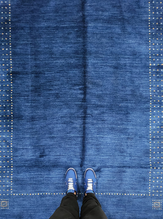 Handwoven Ocean Blue Gabbeh Rug – Minimalist Elegance (6 x 9)