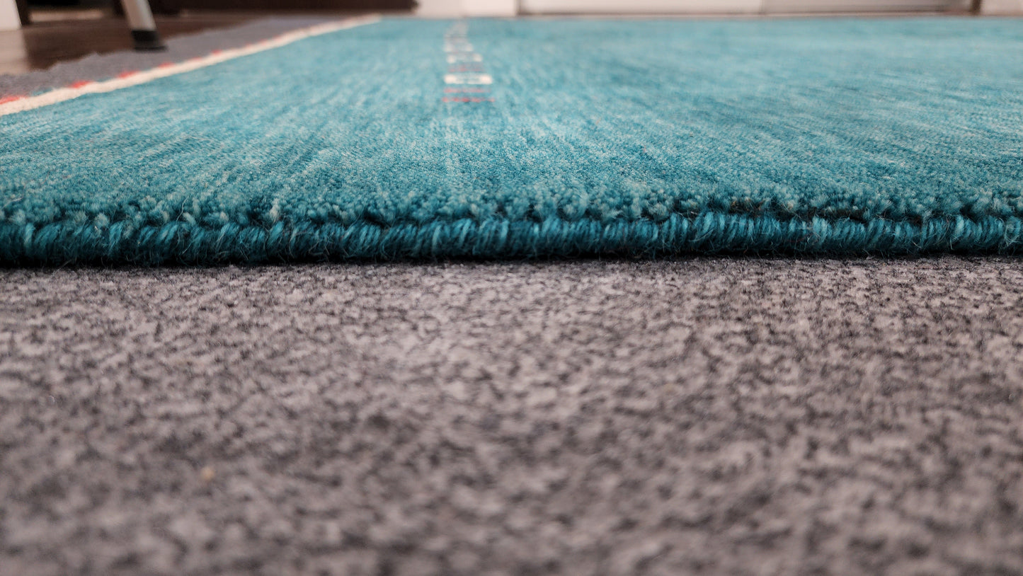 Handwoven Turquoise Gabbeh Modern Rug – Minimalist Elegance (6 x 9)
