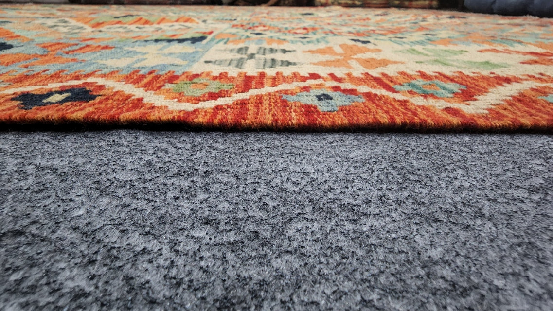 Handwoven Afghan Kilim – Colorful Geometric Patchwork Design (6.1 x 8.3) (#0371)