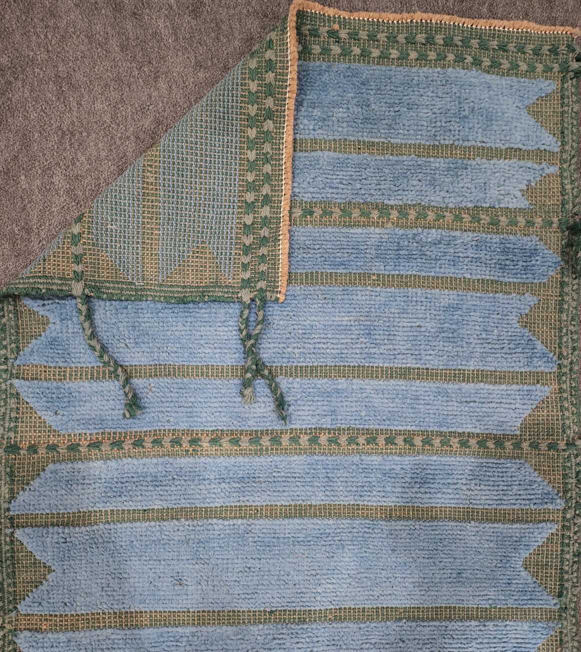 Handwoven Moroccan Wool Runner – Blue and Green 2.9 x 8.3 Artisan Rug (#9837-285)