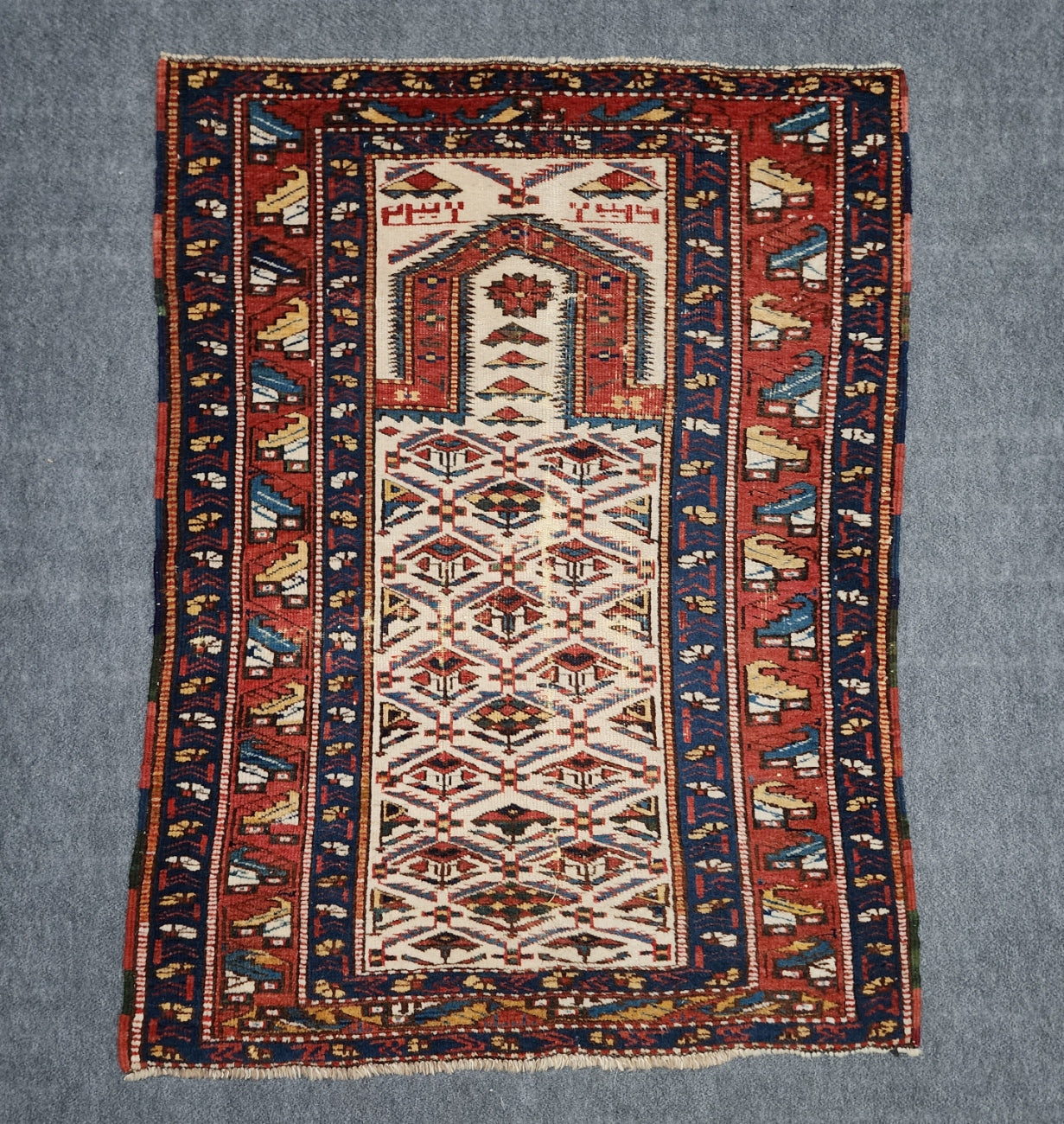 Antique Shirvan Prayer Rug – Handwoven Wool (Late 19th Century) | 3' x 4'