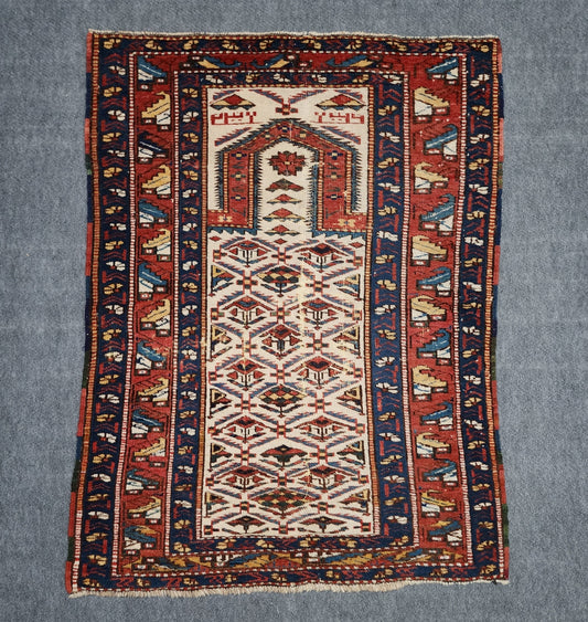Antique Shirvan Prayer Rug – Handwoven Wool (Late 19th Century) | 3' x 4'