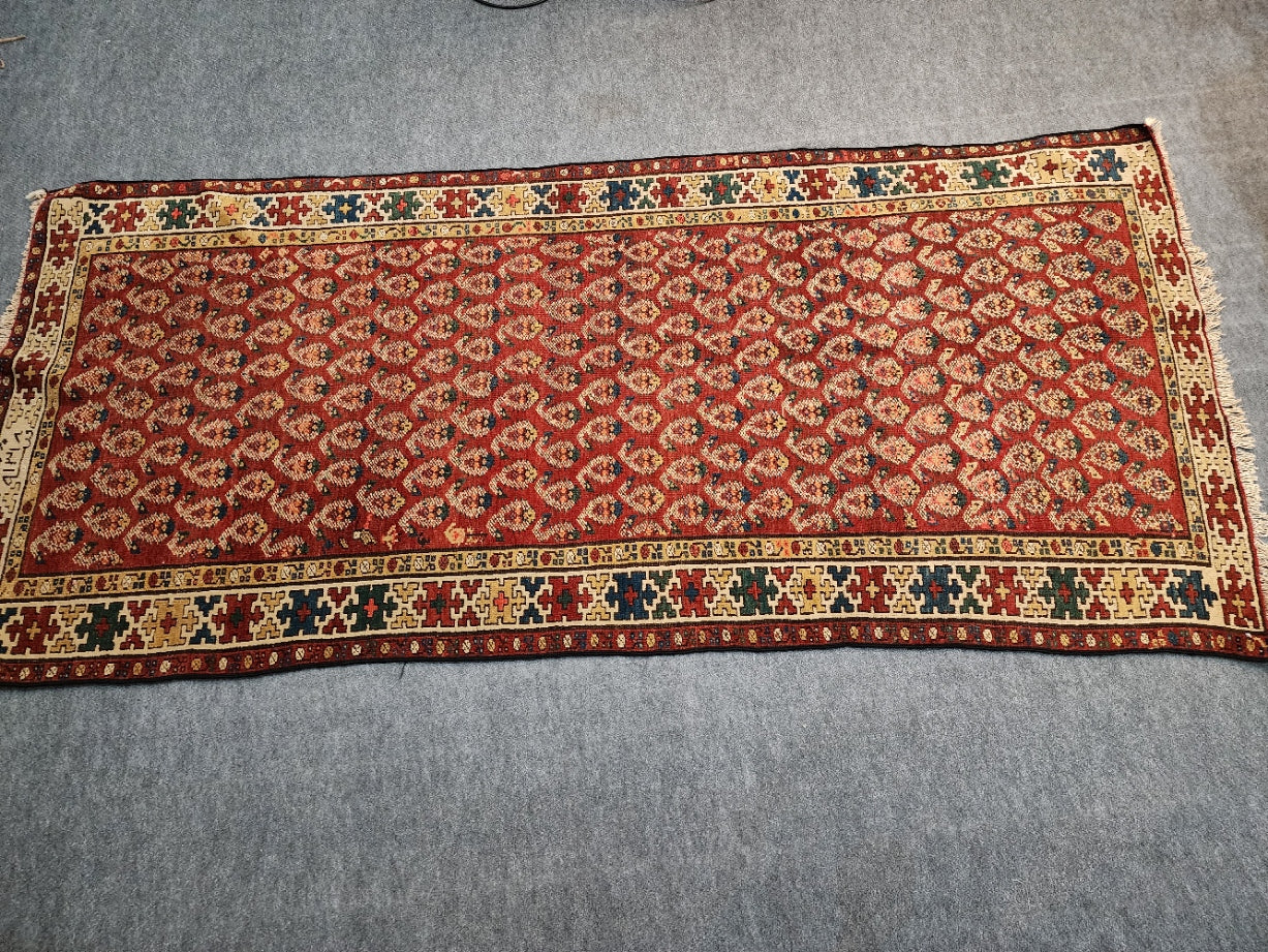 19th Century Caucasian Kazak Runner – Handwoven Tribal Wool Rug (4.2 x 9.3 ft)