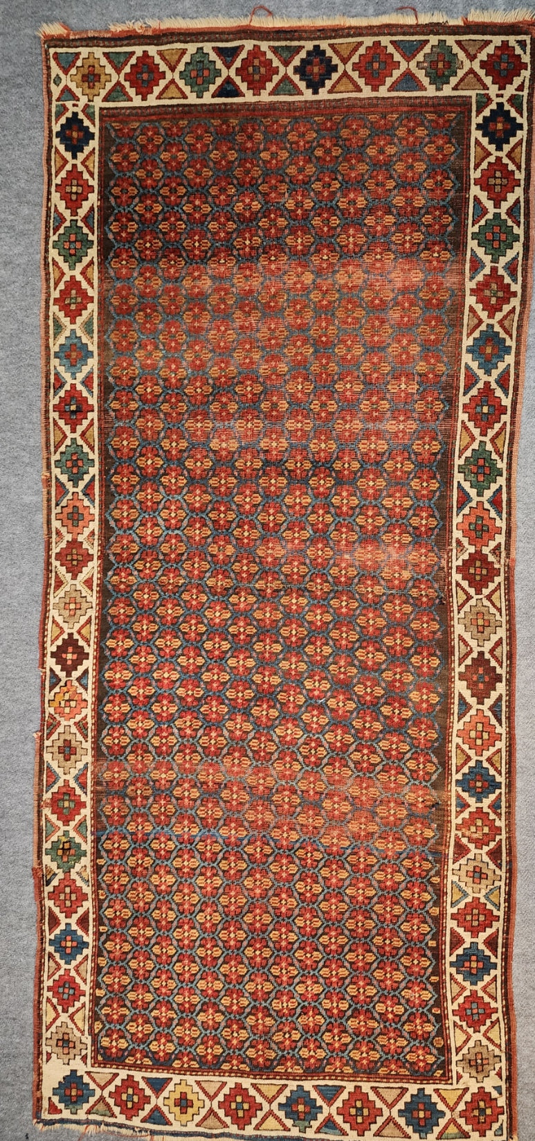19th Century Caucasian Kazak Runner – Handwoven Tribal Wool Rug (4.2 x 9.3 ft)