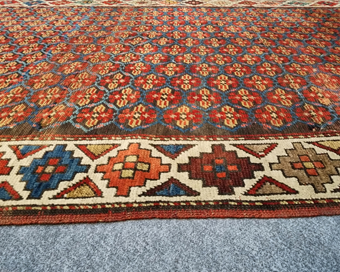 19th Century Caucasian Kazak Runner – Handwoven Tribal Wool Rug (4.2 x 9.3 ft)