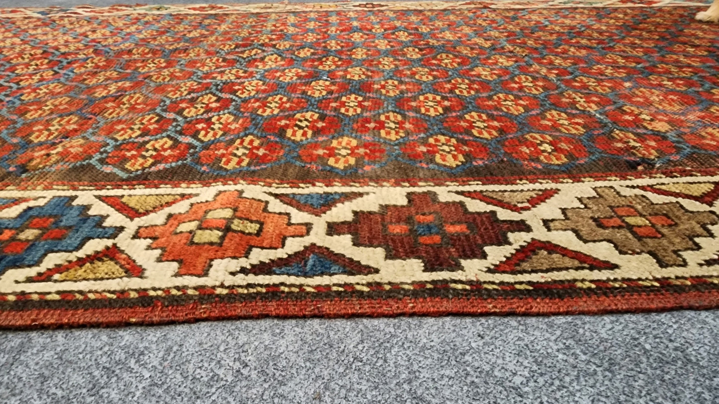 19th Century Caucasian Kazak Runner – Handwoven Tribal Wool Rug (4.2 x 9.3 ft)