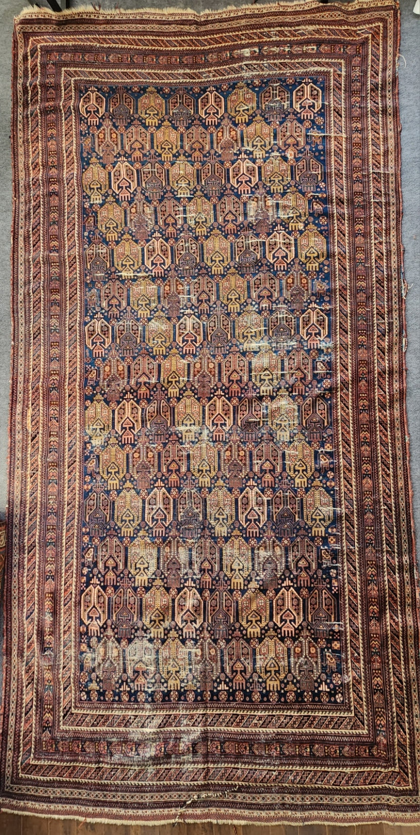 Antique Afshar Main Carpet – Handwoven Wool (19th Century) | 6'8" x 12'5"