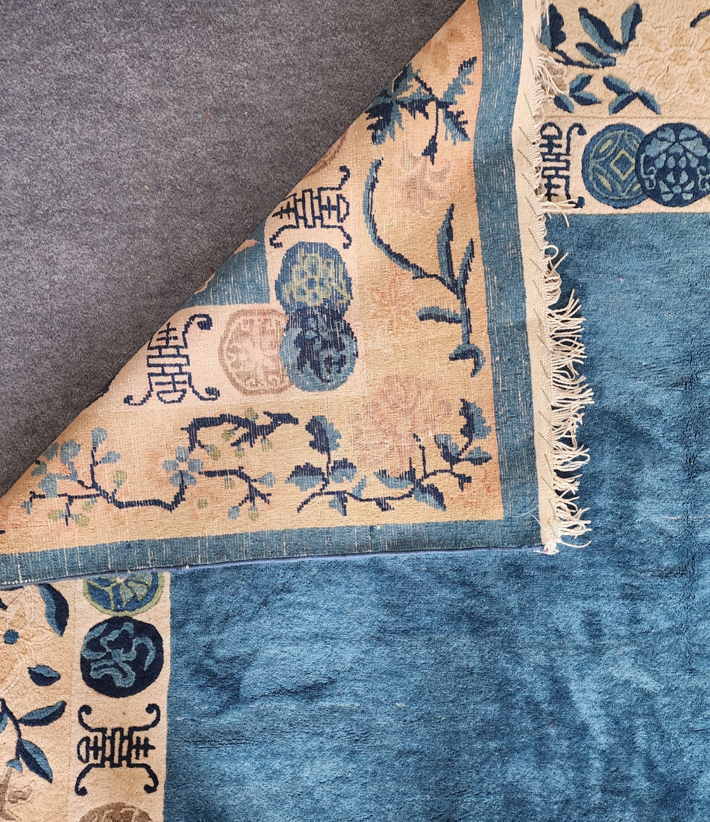 Antique 1920s Art Deco Chinese Peking Rug – Baby Blue Elegance (6.1 x 8.8)