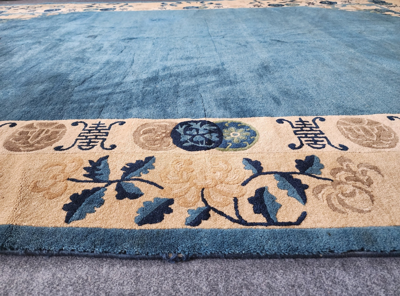 Antique 1920s Art Deco Chinese Peking Rug – Baby Blue Elegance (6.1 x 8.8)
