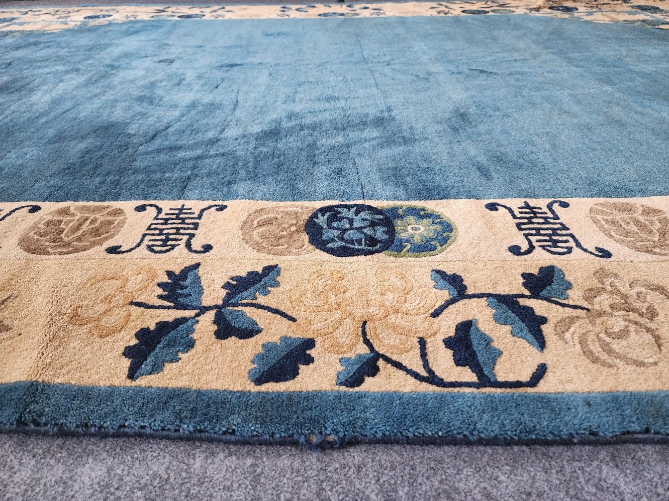 Antique 1920s Art Deco Chinese Peking Rug – Baby Blue Elegance (6.1 x 8.8)