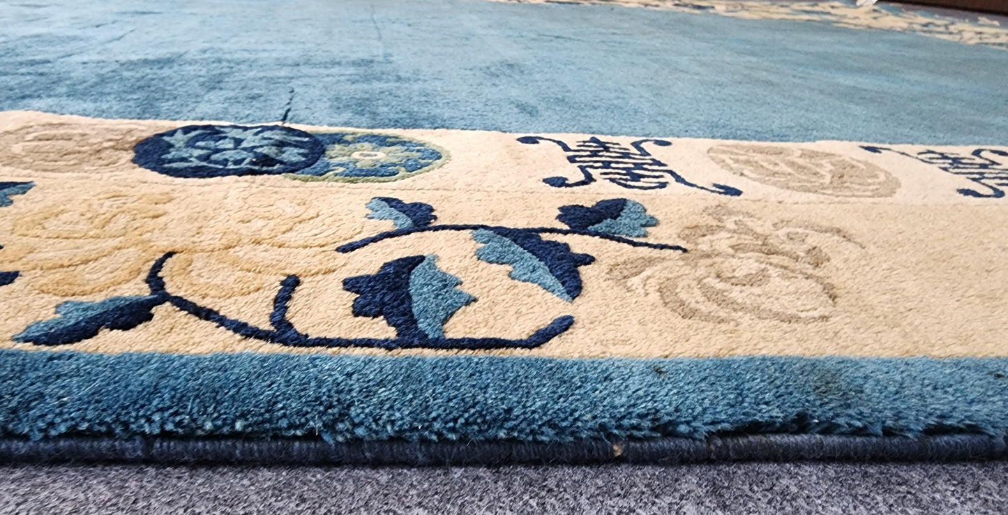 Antique 1920s Art Deco Chinese Peking Rug – Baby Blue Elegance (6.1 x 8.8)