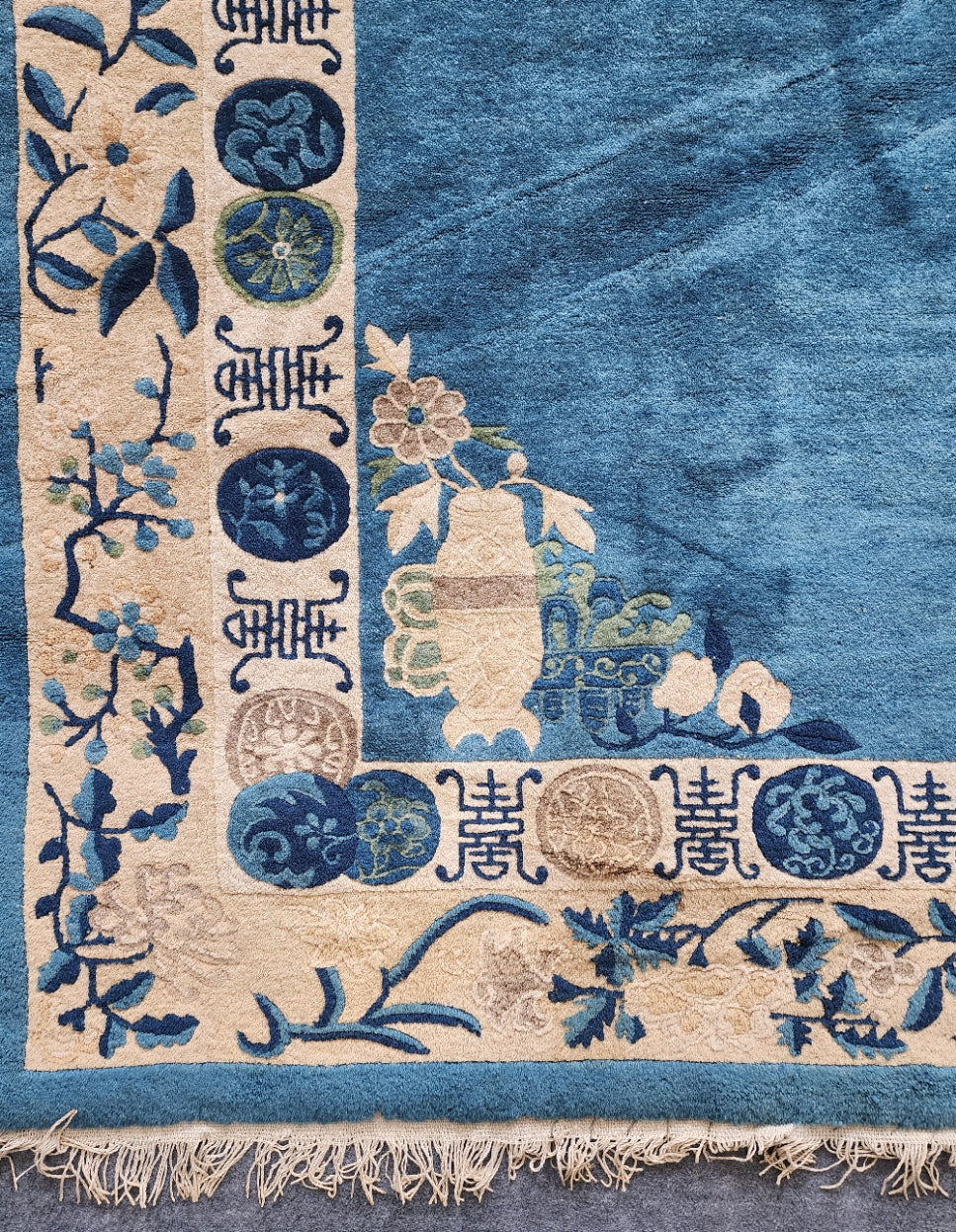 Antique 1920s Art Deco Chinese Peking Rug – Baby Blue Elegance (6.1 x 8.8)
