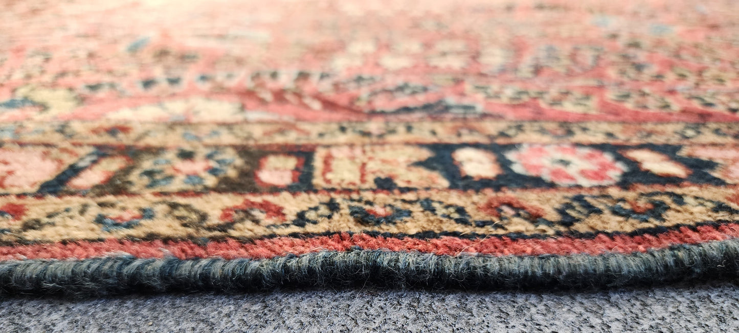 Antique Persian Sarouk Runner – Hand-Knotted Wool, 2.9x6.2 ft – Floral Design in Rich Coral Tones