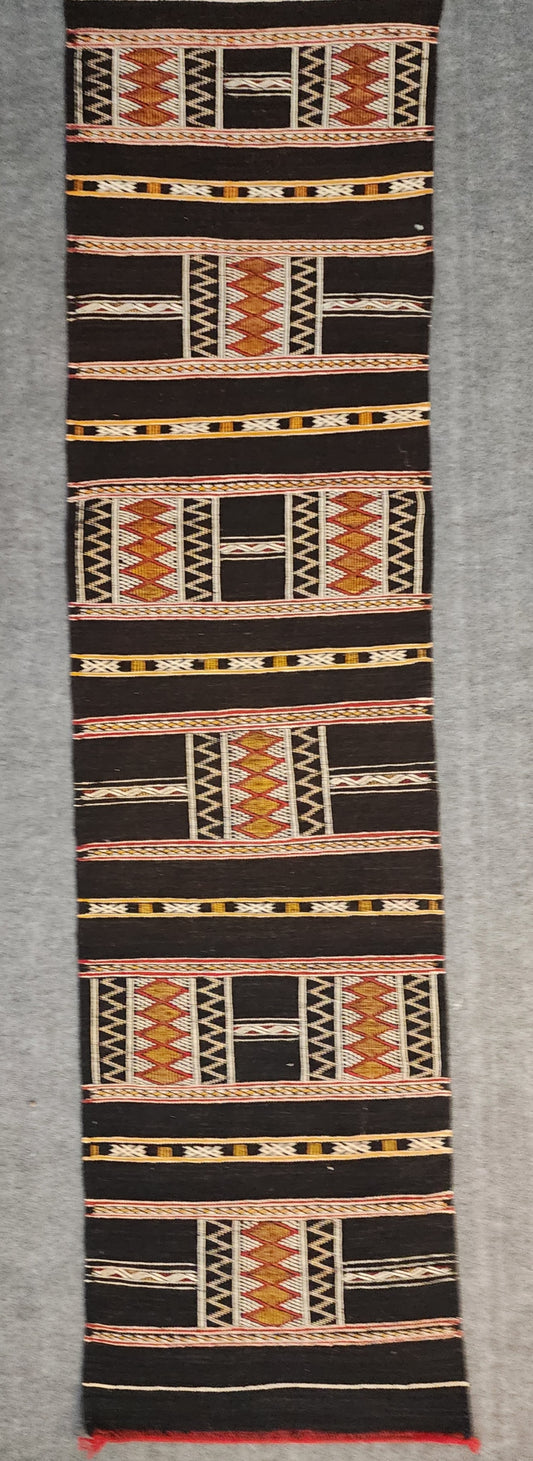 Black Moroccan Runner Rug – Handwoven Tribal Geometric Design, Size 2.6x9