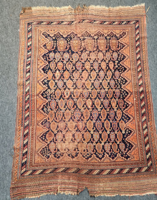 19th Century Afshar Rug – Handwoven Tribal Persian Wool Carpet (4.3 x 5.10 ft)