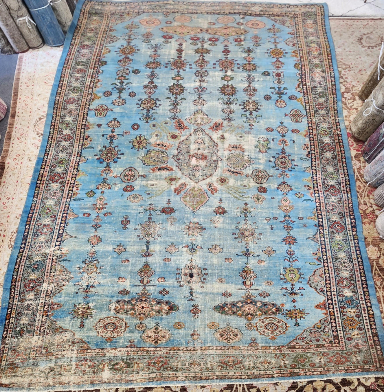 Antique Rare Blue Sultanabad Rug – Circa 1920s (9.6 x 15 feet)