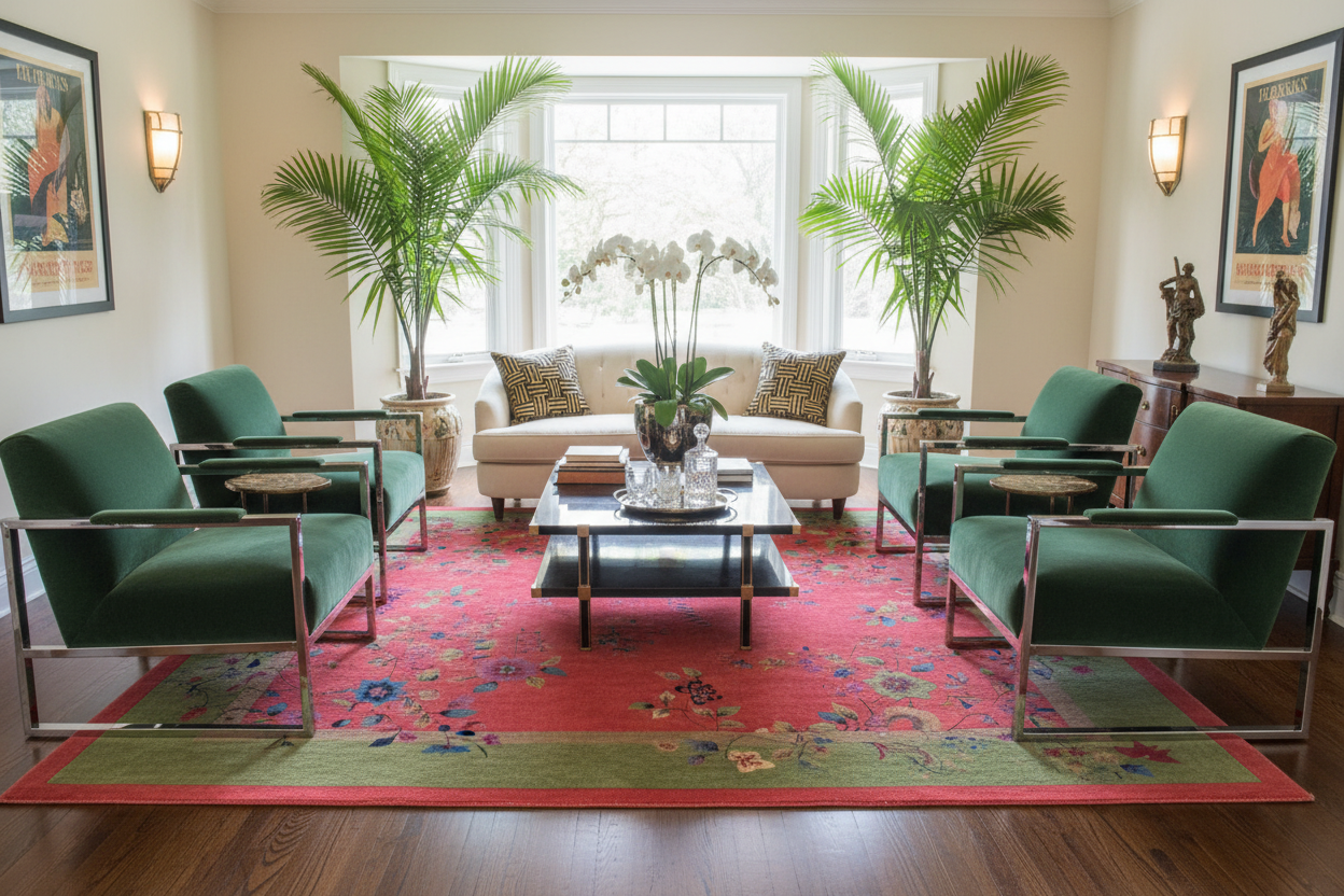 1920s Art Deco Nichols Chinese Rug in Living Room