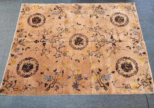 Floral Antique Chinese Nichols Rug | Art Deco Wool Carpet | Circa 1920s-1930s (8 x 10) (#5985)
