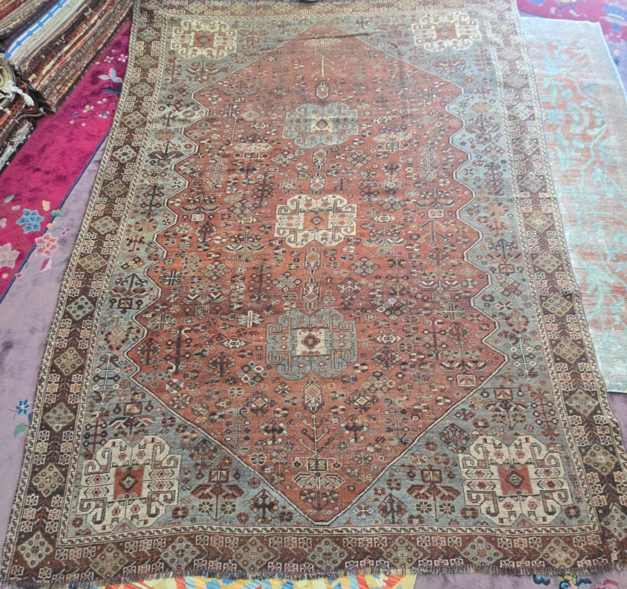 Antique Qashqai Persian Rug (#9608) – Hand-Knotted Tribal Rug – 7.5 x 10