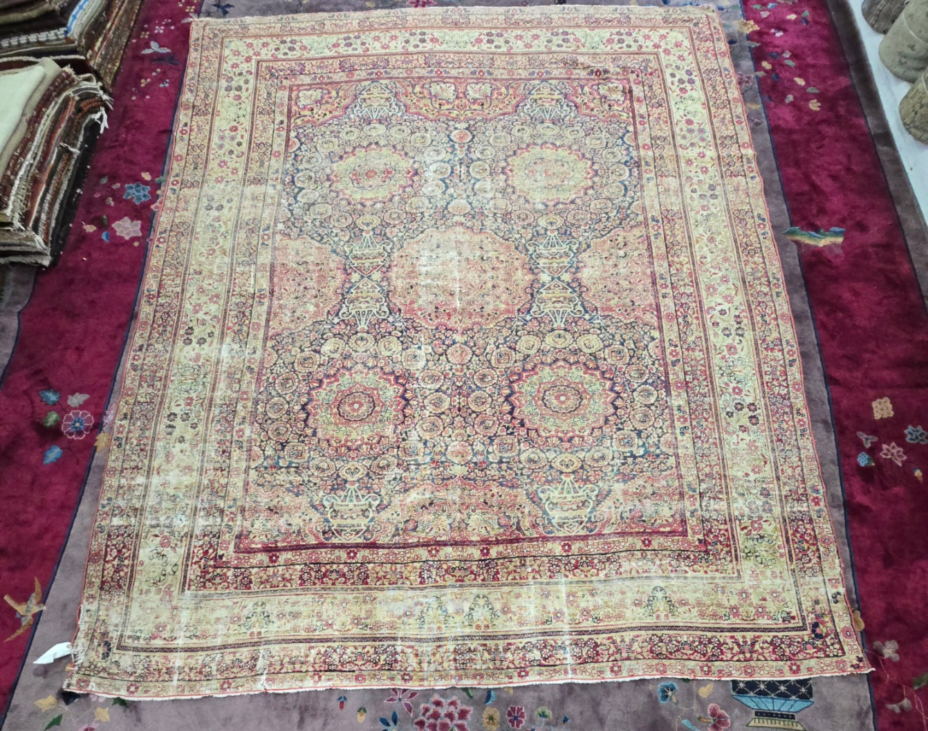 Antique Persian Kirman Shah Rug – Hand-Knotted Wool Area Rug (8 x 11) – Floral Medallion Design