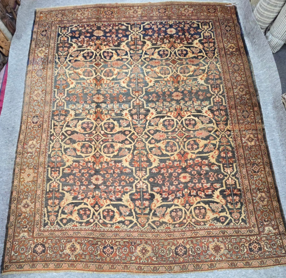 Antique Persian Mahal Rug – Hand-Knotted Wool (Circa 1920s) (9151) 10.5 x 13.5