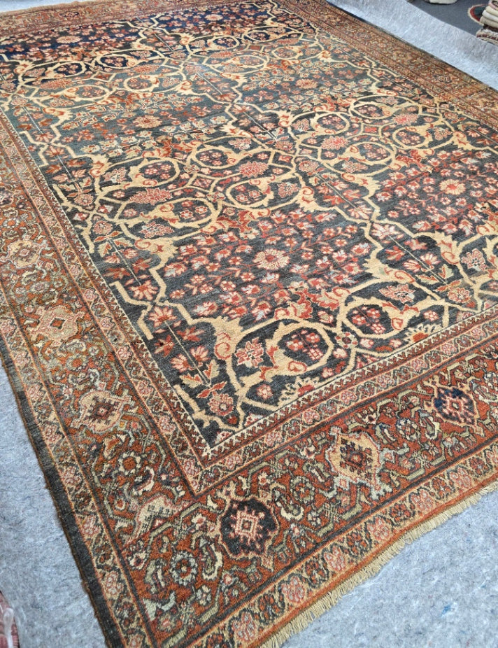 Antique Persian Mahal Rug – Hand-Knotted Wool (Circa 1920s) (9151) 10.5 x 13.5