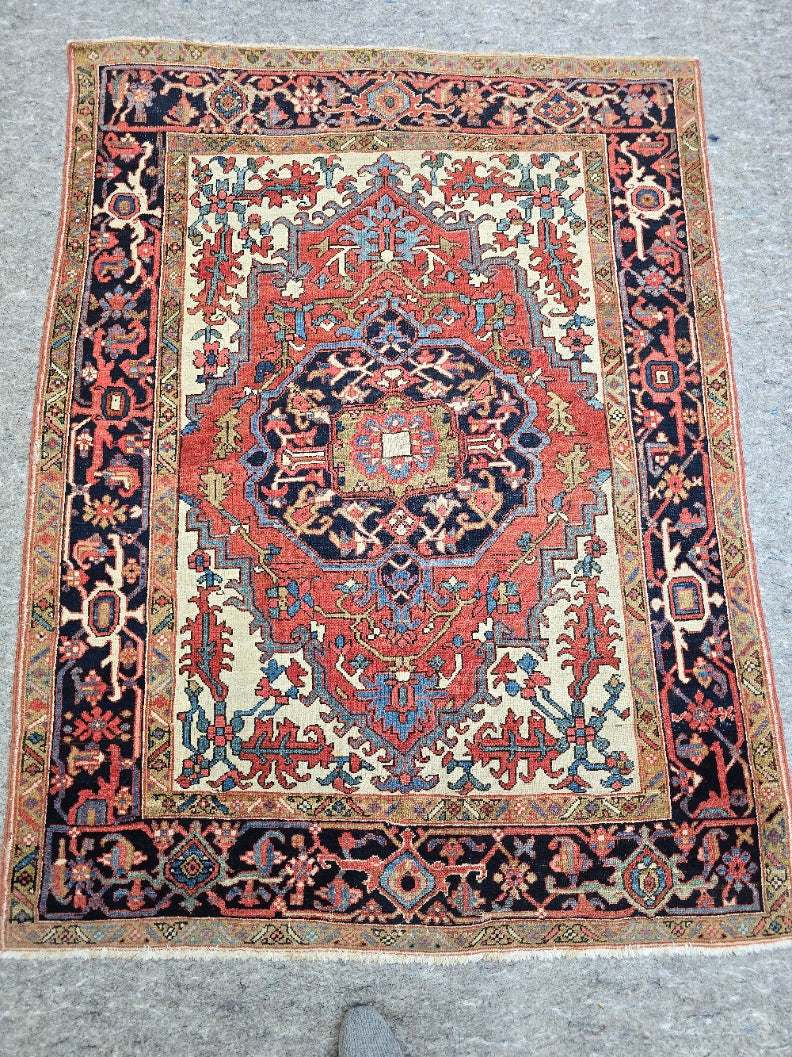 RARE 19th Century Antique Persian baby Serapi Rug – Hand-Knotted Wool (5 x 7 feet) #26430