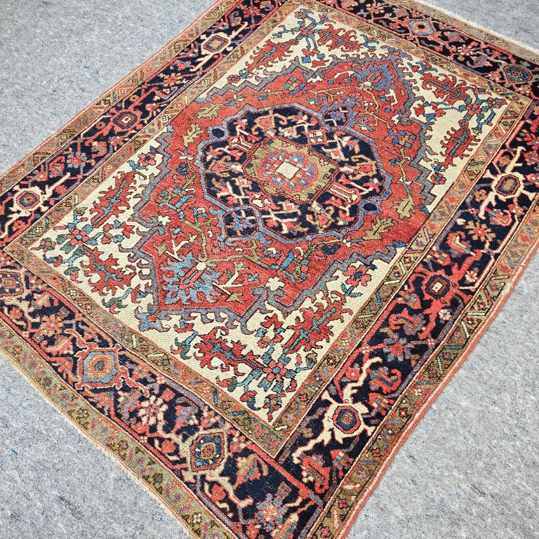 RARE 19th Century Antique Persian baby Serapi Rug – Hand-Knotted Wool (5 x 7 feet) #26430