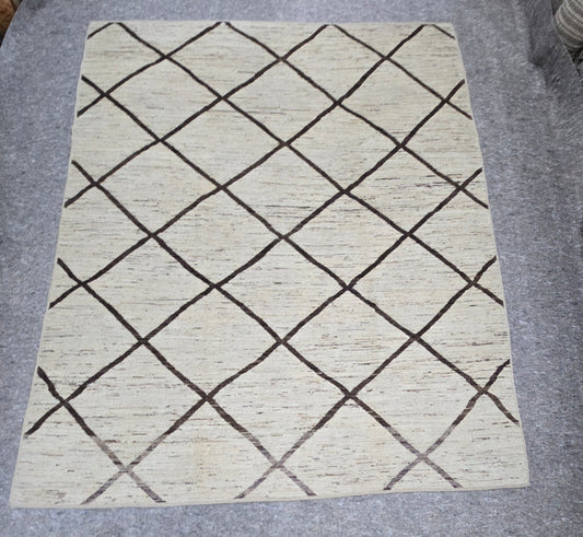 Handwoven Moroccan Style Rug - 8x10 | Geometric Tribal Design in Neutral Tones (#10353)