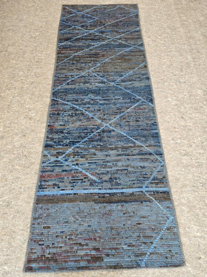 Handwoven Moroccan Blue Runner Rug – 3.4 x 9.8 (10369)