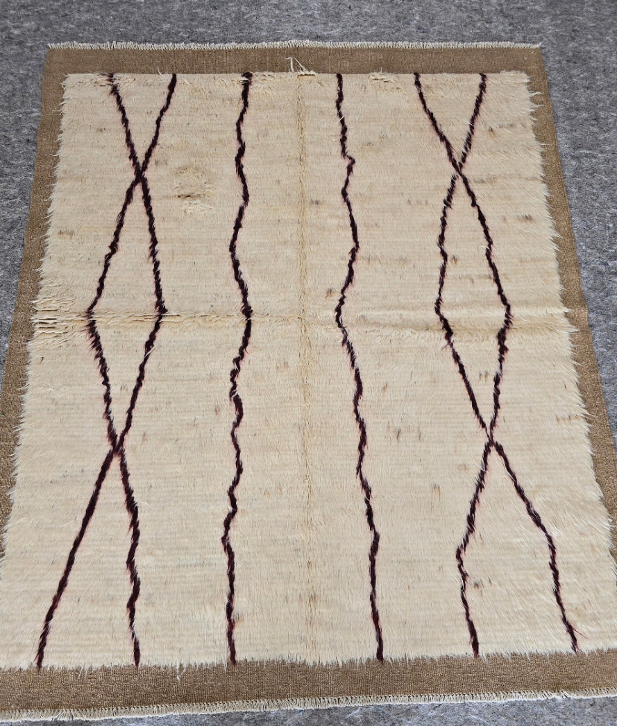 Tribal Shaggy Moroccan-Style Rug – Handwoven Afghan Artistry, Size 5x6 (10371)