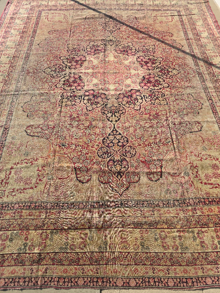 Antique Persian Kirman Rug – Hand-Knotted Wool Area Rug # 5961  (12 x 15) – Floral Medallion Design (Copy)