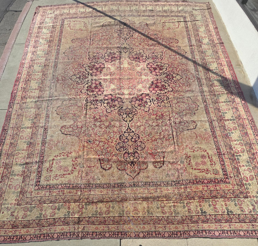 Antique Persian Kirman Rug – Hand-Knotted Wool Area Rug # 5961  (12 x 15) – Floral Medallion Design (Copy)