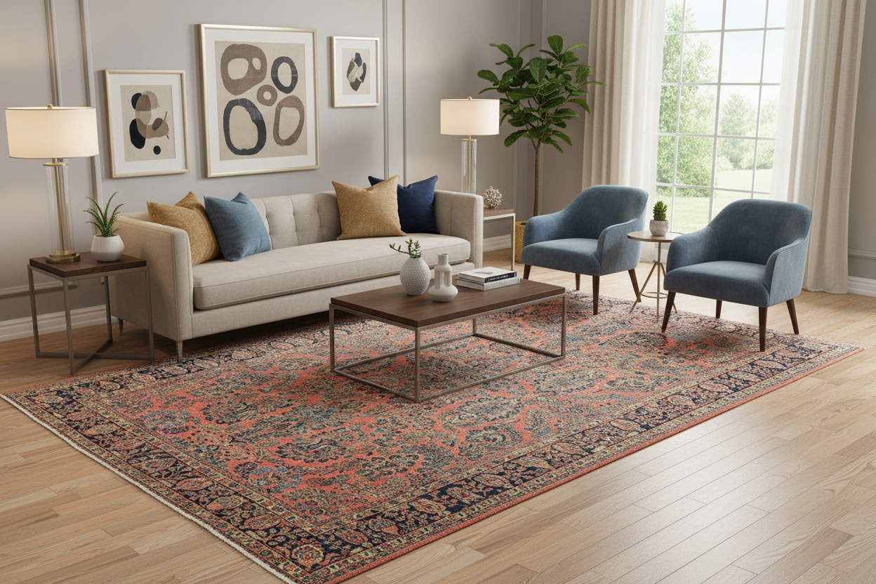 AntiquePersian Sarouk Rug – Hand-Knotted Persian Wool, 9.1x14.4 ft –