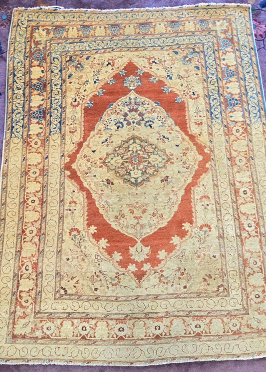 Antique Persian Haji Jalili  Tabriz Rug – Hand-Knotted Floral Area Rug ( 4 x 5.4 )