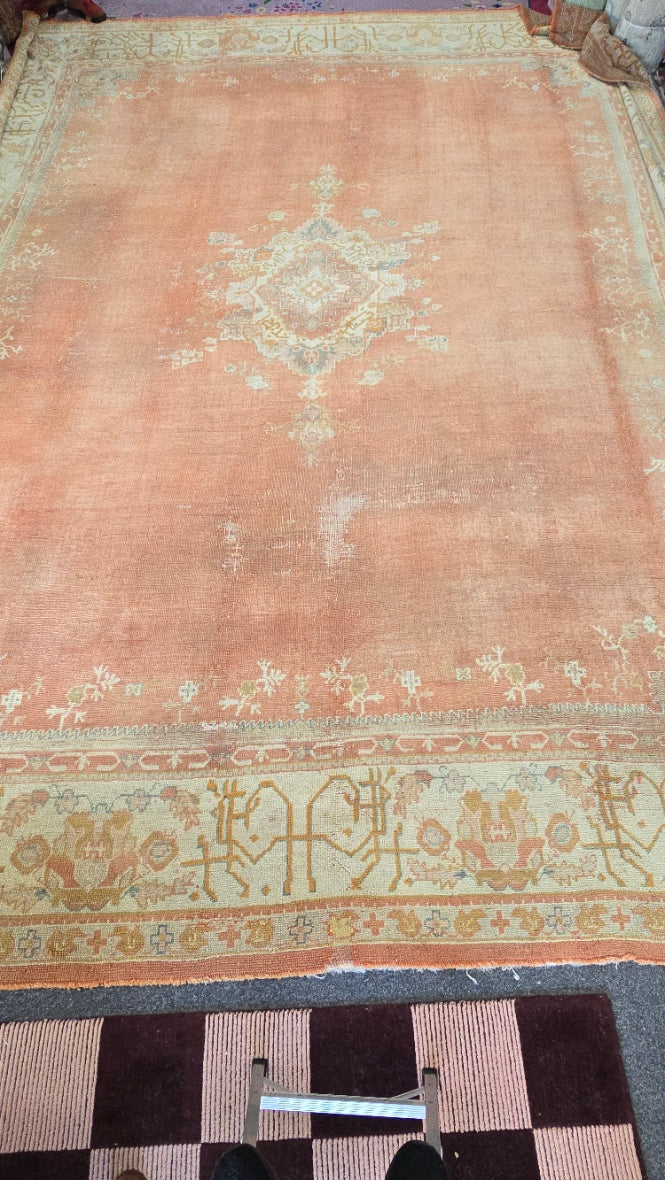 Antique Turkish Oushak Rug – Hand-Knotted Wool 13 x 16.4 (Circa 1930) #10515