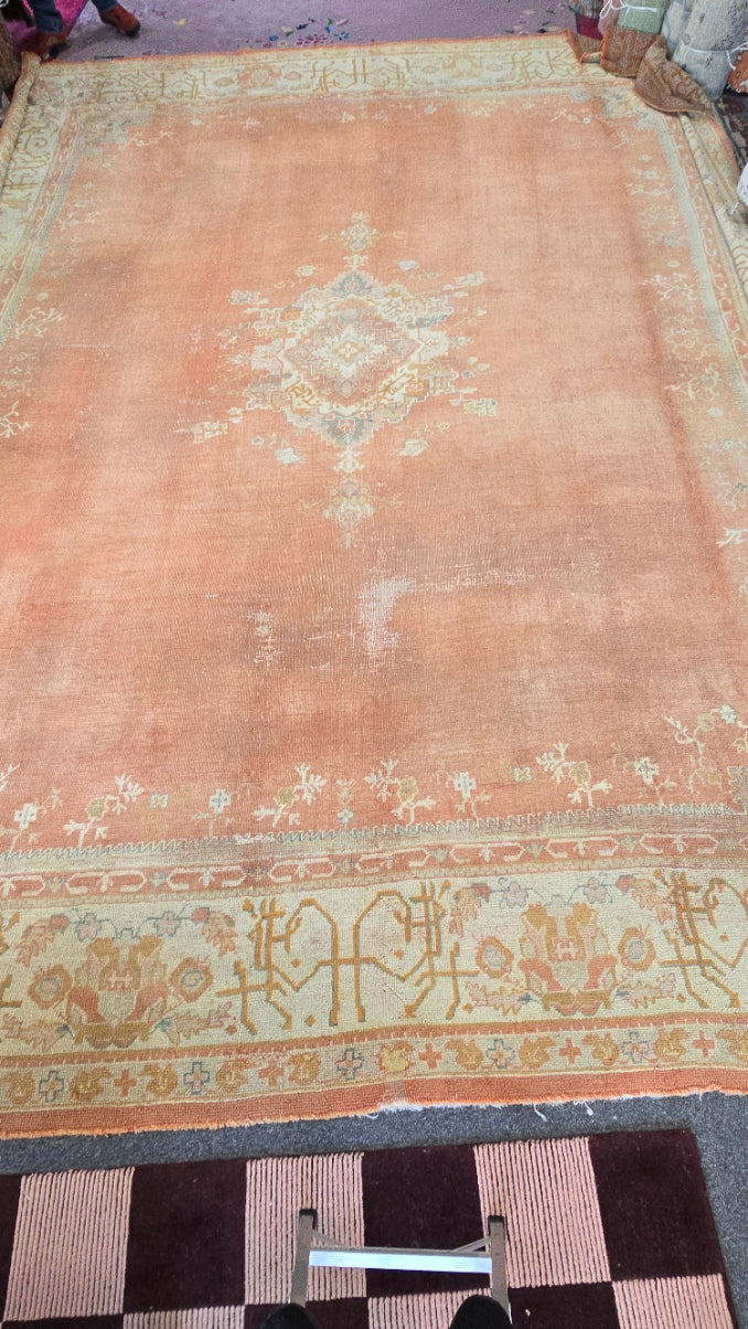 Antique Turkish Oushak Rug – Hand-Knotted Wool 13 x 16.4 (Circa 1930) #10515